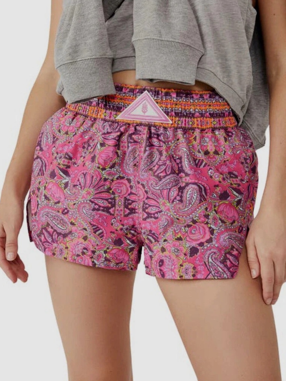 Free People FP Movement Next Round Pink Paisley Boxing Shorts L